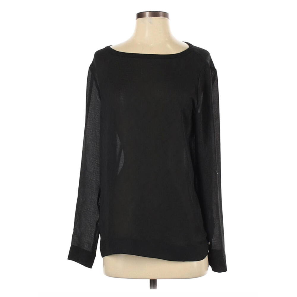 ANN TAYLOR LOFT Blouse Black Sheer Zip Long Sleeve Womens Size S